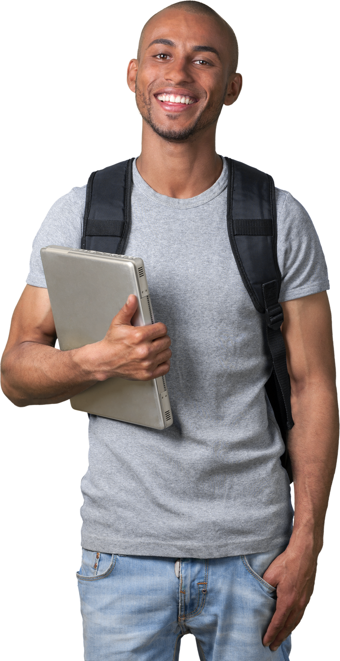 happy young student with a laptop