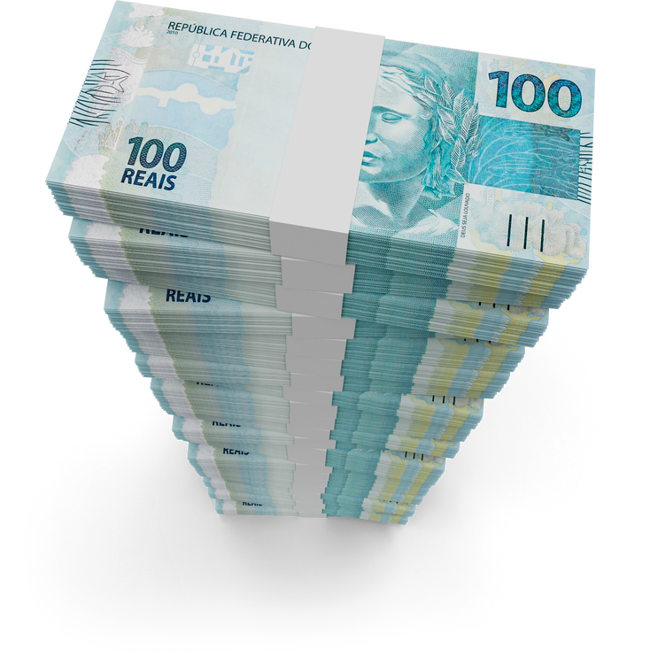 brazilian money with 100 reals banknote in 3d render