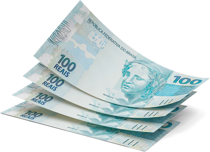 brazilian money with 100 reals banknote in 3d render